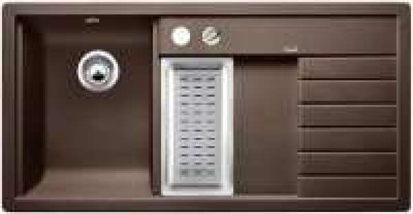 BLANCO 515076 TRISONA 6 S, SILGRANIT, cafe, mit Ablauffernbedienung, mit Zubehör, Becken links, 600 mm Untermaß